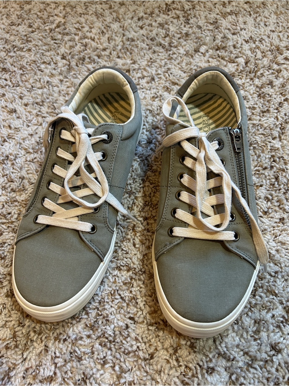 Taos Z Soul Women’s Canvas Sneakers Side Zipper Sage Olive Distressed Size 9.5